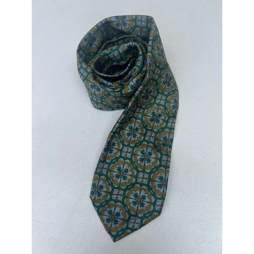 Vintage Stark Bros Since 1922 Tie Green Gold Four Leaf Clover Geometric 55